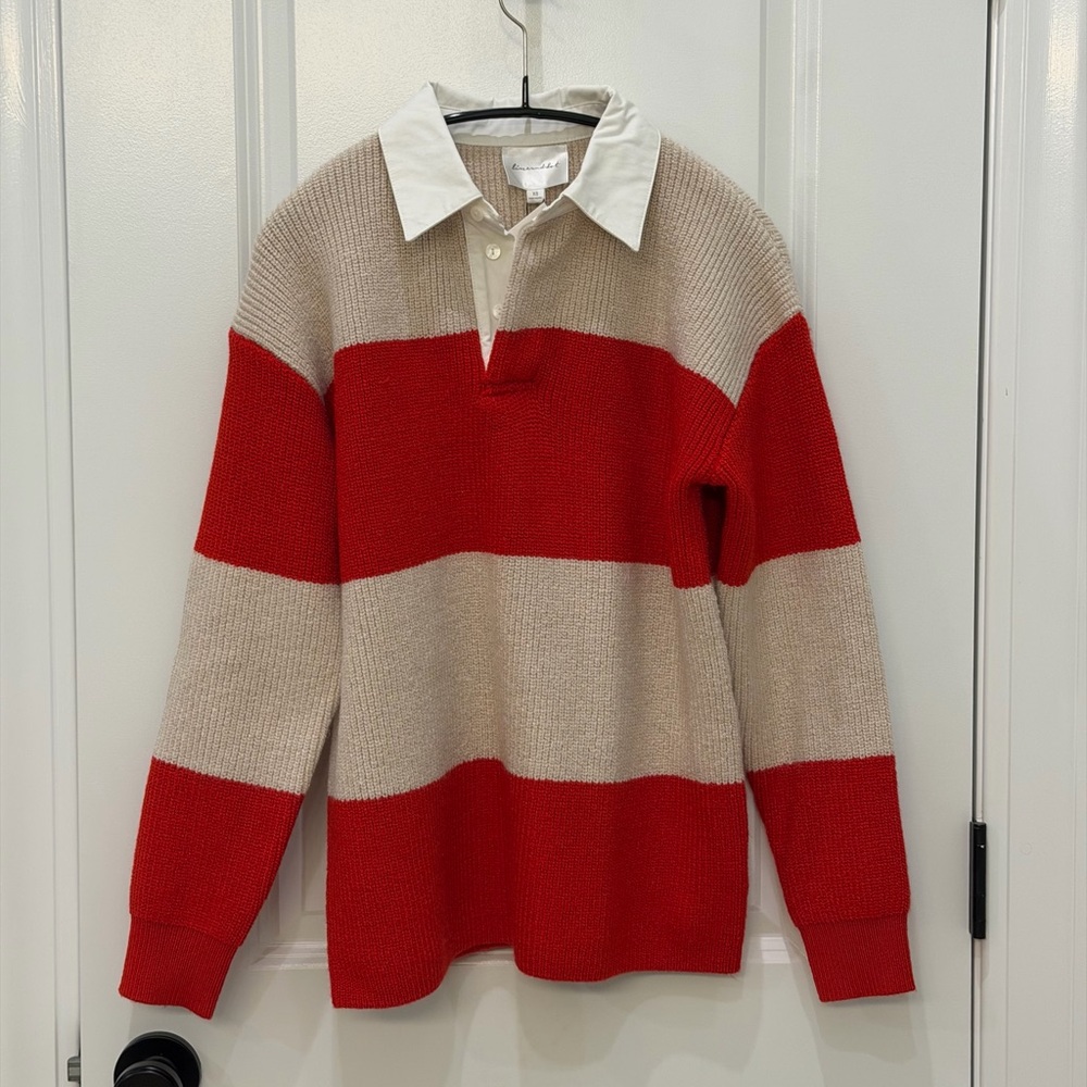 Line & Dot Red and Tan Striped Sweater
